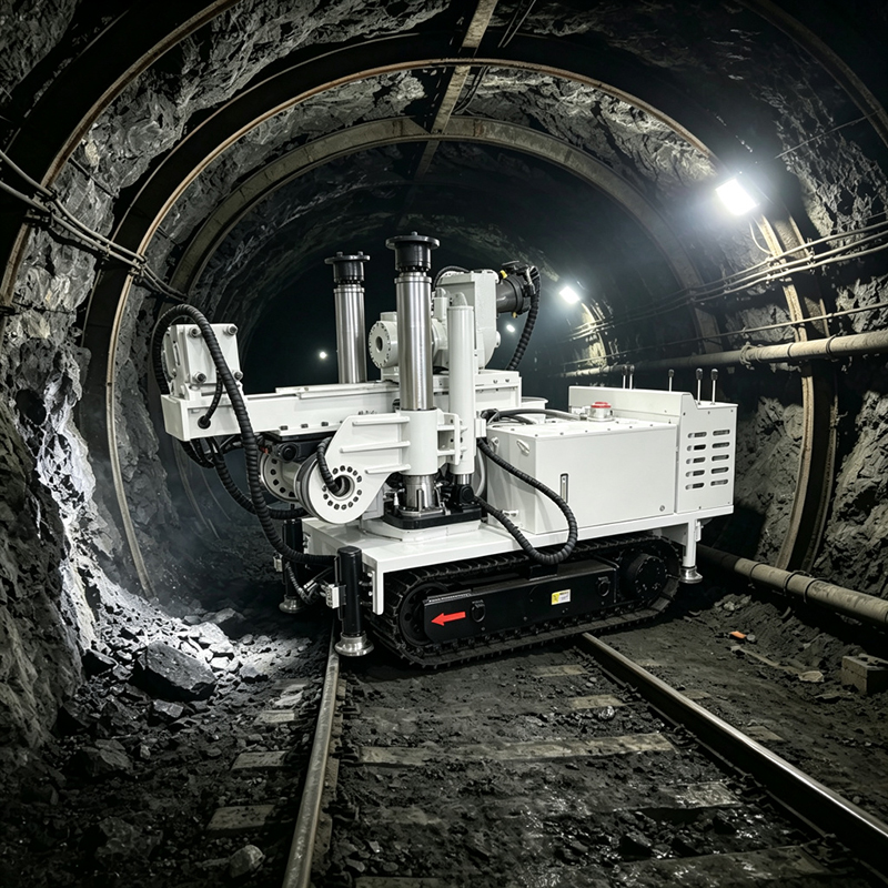 Coal mine crawler tunnel drilling rig performing water exploration and gas drainage in underground coal mine roadway - Yunyi Cang