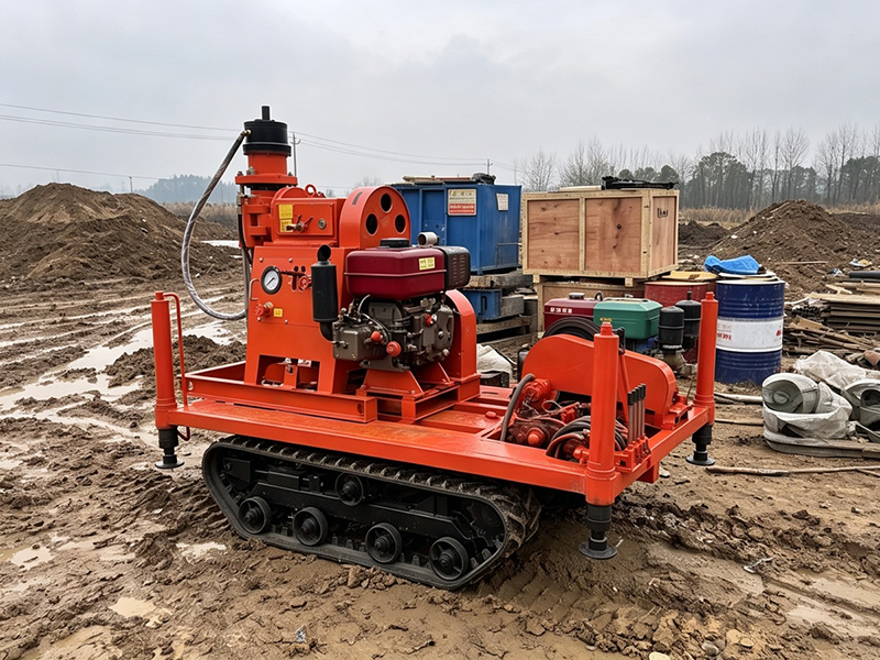 Starting downward drilling operation with the grouting reinforcement drilling rig