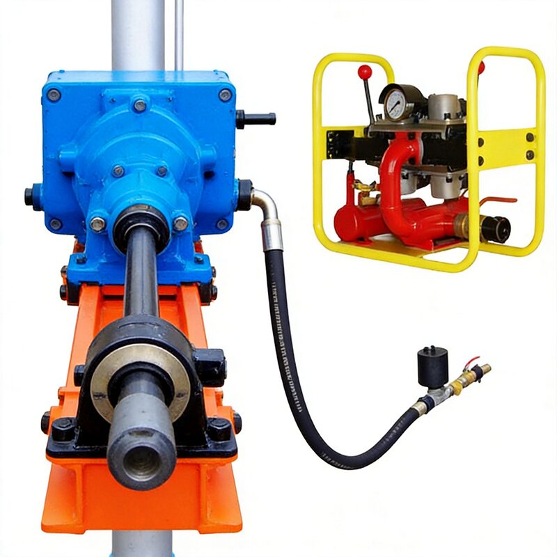 Side view of ZQJC Series double-column pneumatic drill showing centralized control console with integrated operation panel - Yunyi Cang