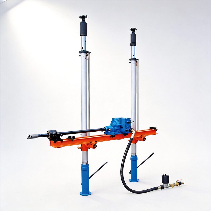 ZQJC Series Double-Column Drill - Rail Rotation View ZQJC Series double-column pneumatic drill showing 360° guide rail rotation with ±90° angle adjustment for all-directional borehole positioning - Yunyi Cang